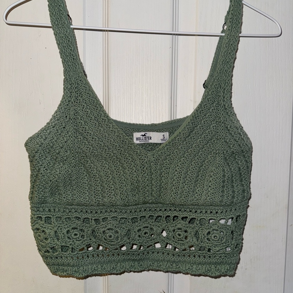 Hollister Sage Green Crochet Tank Top